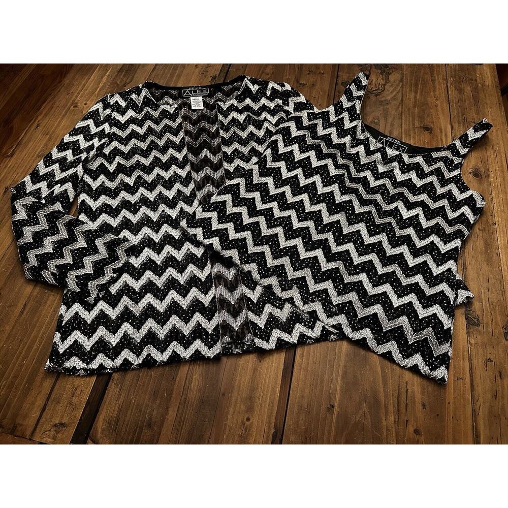 Alex Evenings Zigzag Black and White Blouse Set